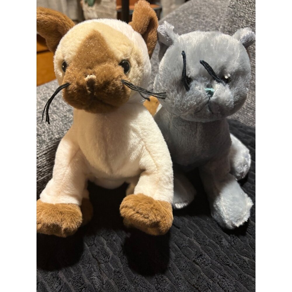 Ganz Siamese & Gray Cat Plush Set - Soft Stuffed Animals 8"‎